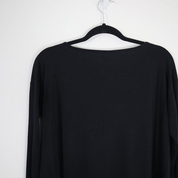 Eileen Fisher Size S Tencel Interlock Ballet Neck Top Slit High Low Hem Black - Picture 9 of 12